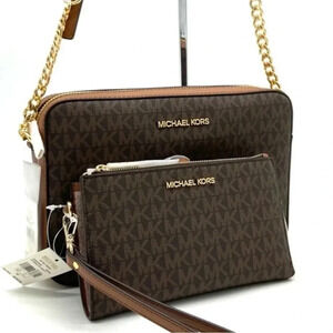 Michael Kors Large EW Crossbody Bag & Large Double Zip Wallet Brown